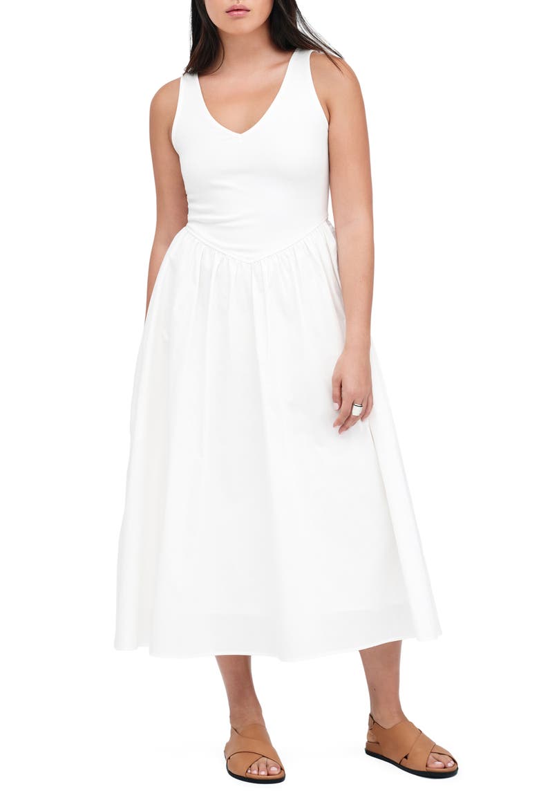 Emmy Mixed Media Midi Dress, Main, color, OFF WHITE