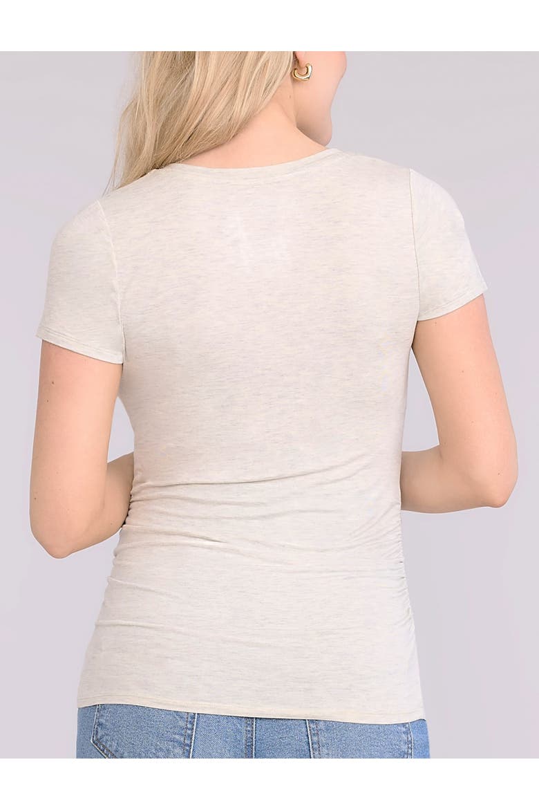 V-Neck Side-Ruched Maternity Short Sleeve Tee, Alternate, color, Heather Oatmeal