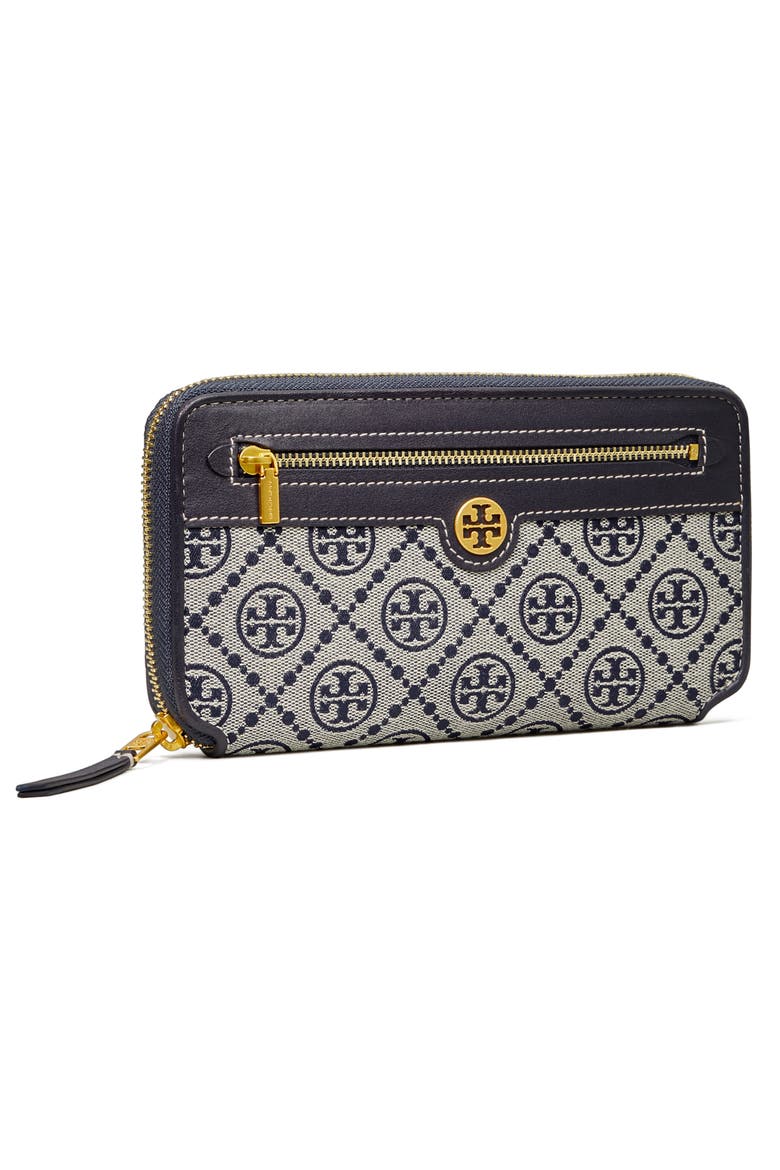T Monogram Jacquard Continental Wallet, Alternate, color, TORY NAVY