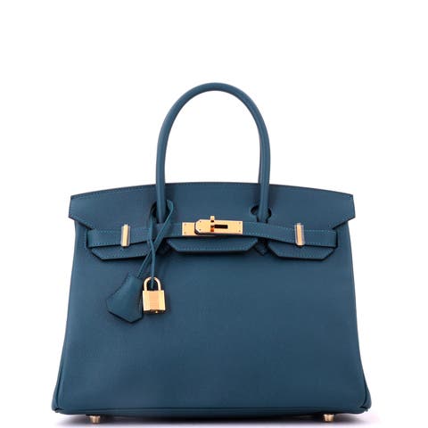 Birkin Handbag Blue Epsom with Gold Hardware 30