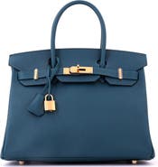 Pre-Owned Hermes Birkin Handbag Blue Epsom with Gold Hardware 30