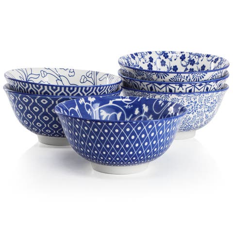 Moxy 6 Piece Assorted Design 20oz Porcelain Footed Bowl Set