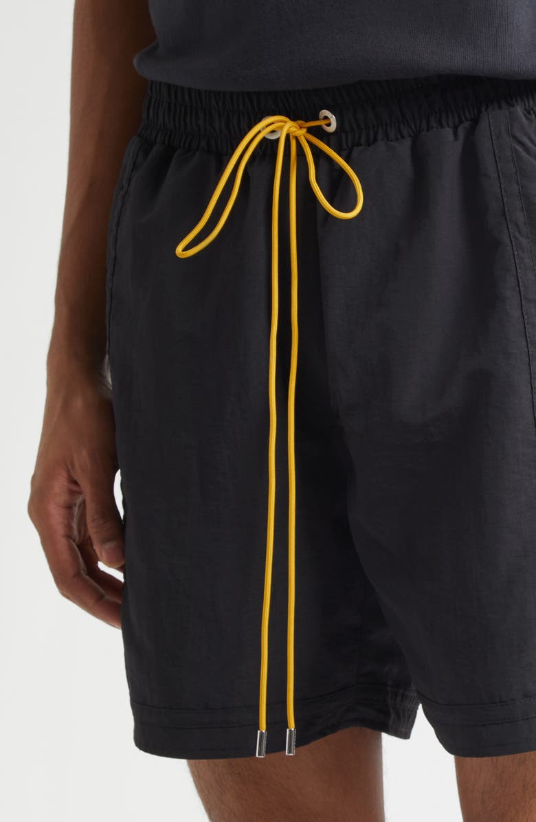 Rhude Moonlight Logo Nylon Drawstring Shorts, Alternate, color, Black / Yellow / White
