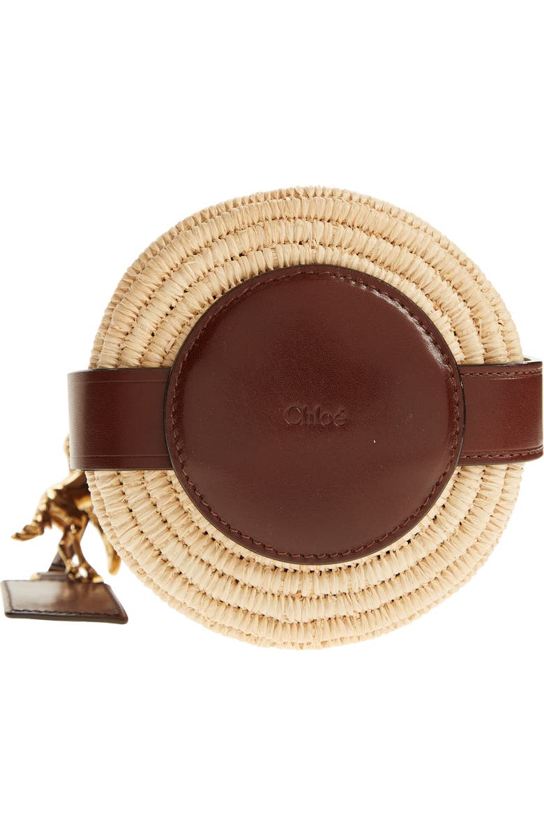 Chloé Small Kerala Straw & Leather Bucket Bag, Alternate, color, Dark Ebony