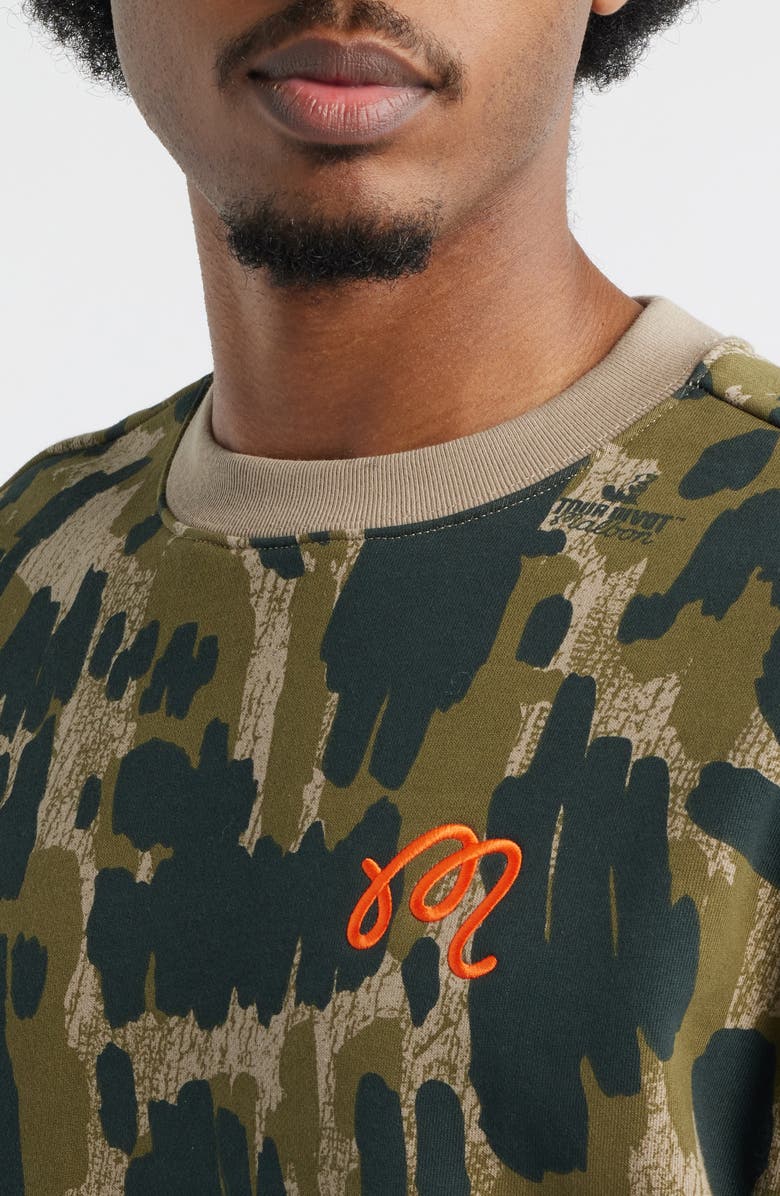 Malbon Golf Range Tour Divot Camo Cotton Sweatshirt, Alternate, color, Bark Camo