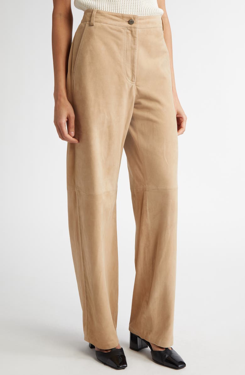 Max Mara Studio Harald Suede Wide Leg Pants, Main, color, Sand