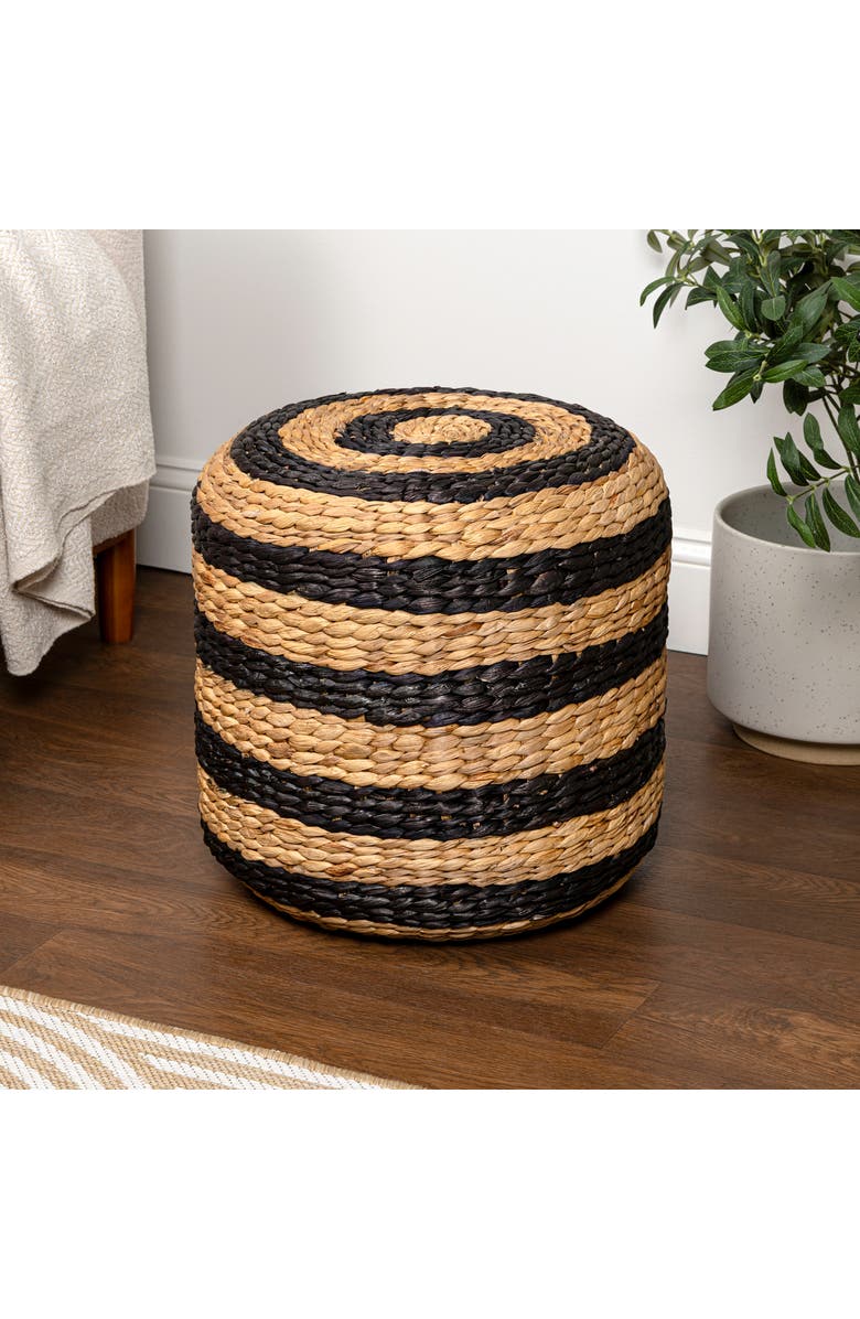 JONATHAN Y Aimee 15.7" Modern Minimalist Alternating Hand-Woven Hyacinth Stool, Alternate, color, Black/Natural (Stripes)