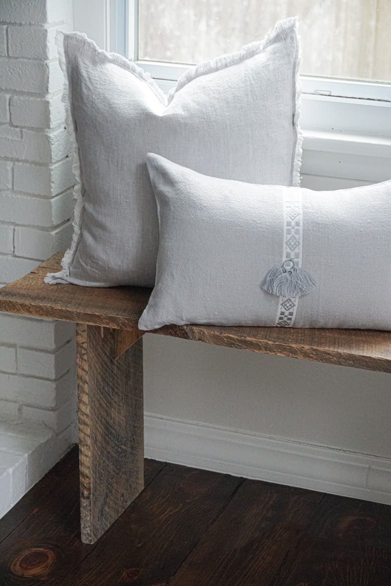 Fringe Soft Linen Pillow with Down Insert, Alternate, color, Light Grey