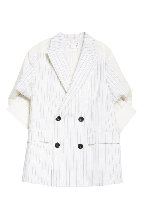 Shop Sacai Pinstripe Wool Blend & Nylon Twill Jacket In Off White Stripe