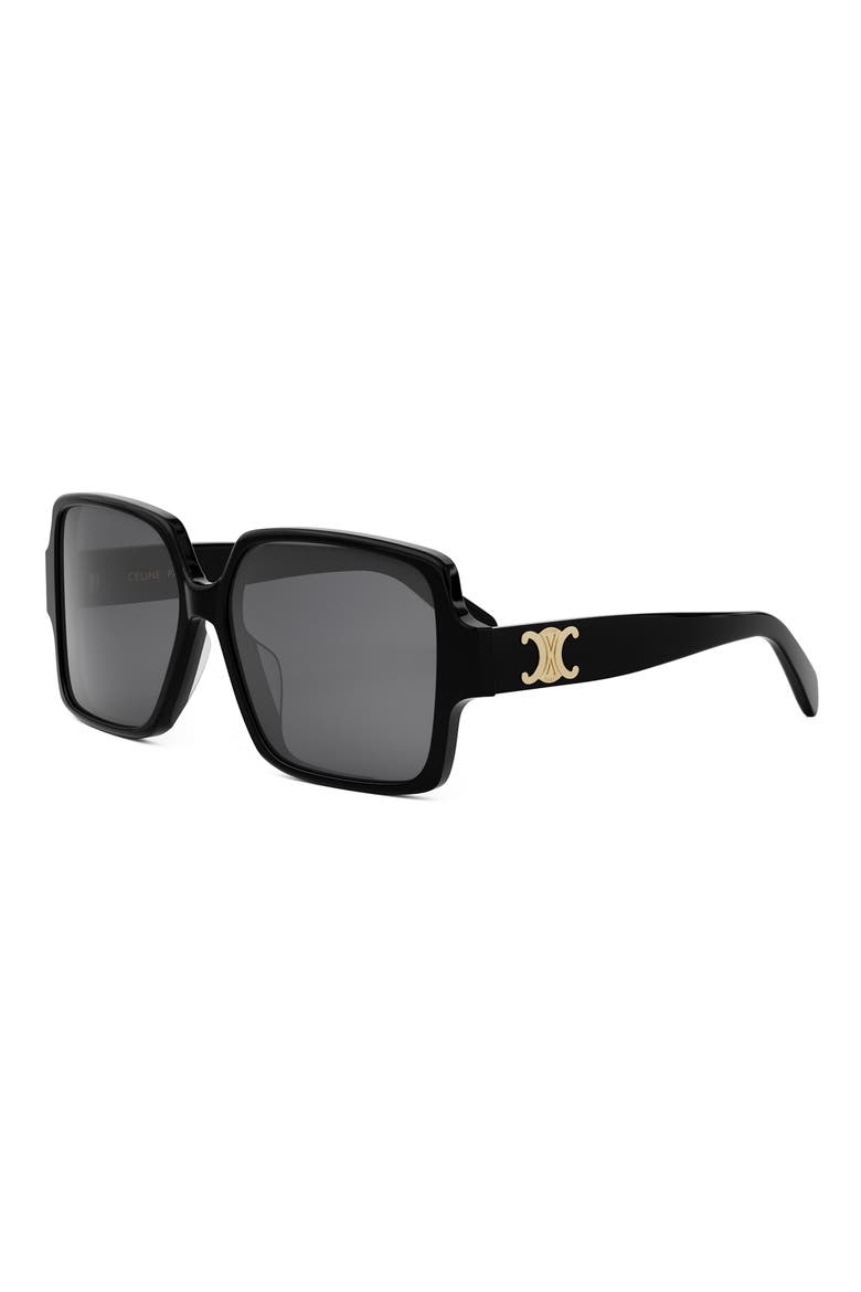 Triomphe 60mm Square Sunglasses, Alternate, color, SHINY BLACK / SMOKE