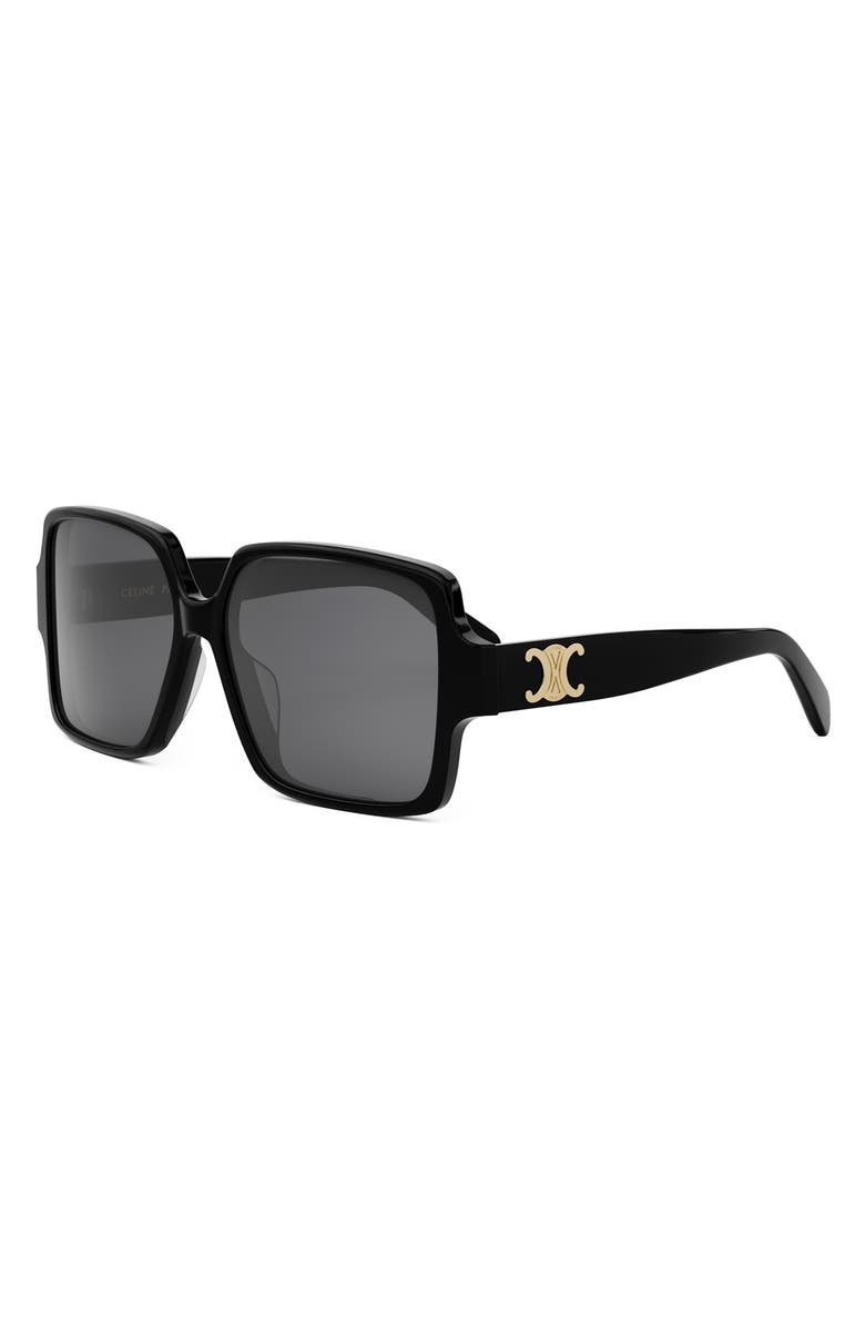 CELINE Triomphe 60mm Square Sunglasses, Alternate, color, Shiny Black / Smoke