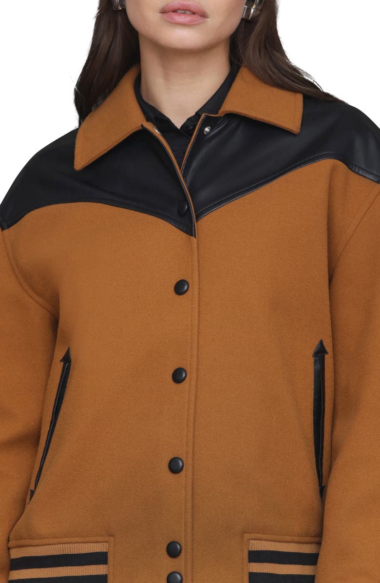 Avec Les Filles Oversize Western Varsity Jacket, Alternate, color, Dark Camelblack