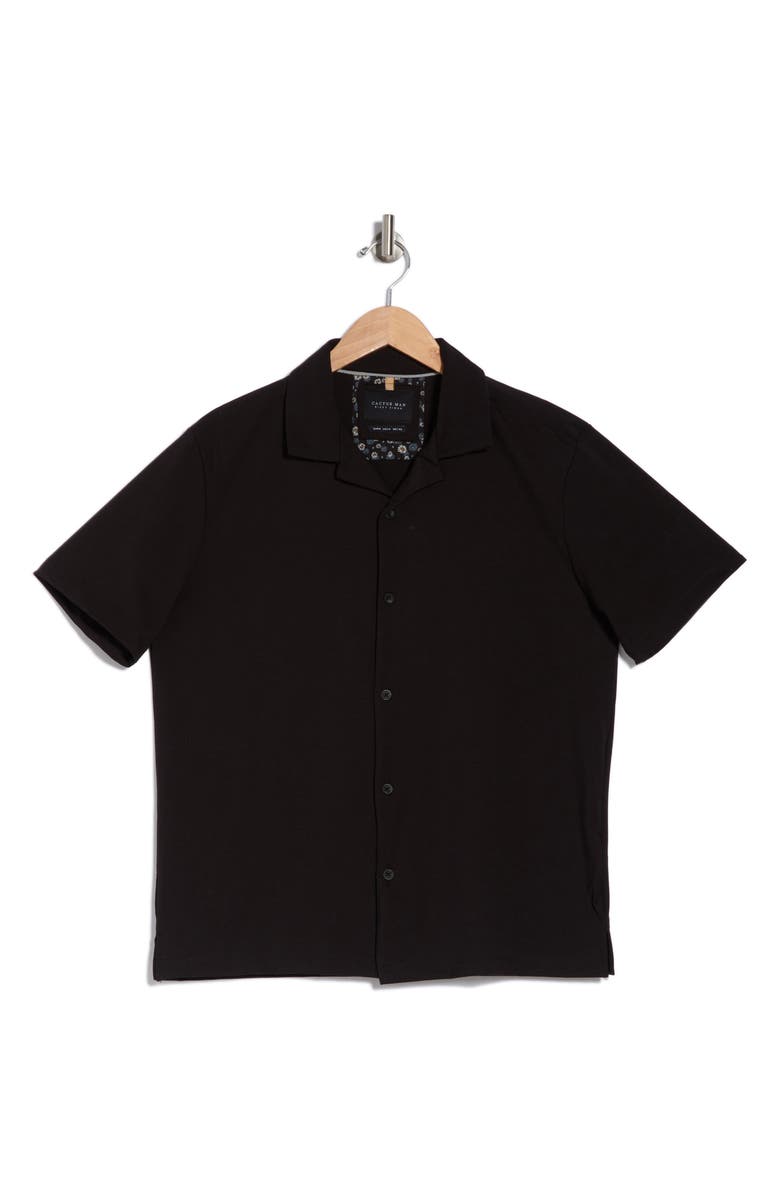 DENIM AND FLOWER Short Sleeve Knit Button-Up Shirt, Alternate, color, Black