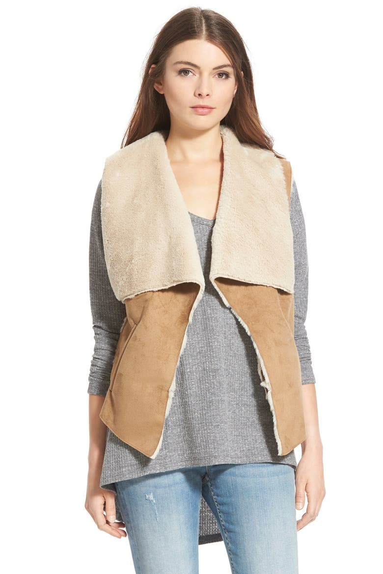 Faux Shearling Vest, Main, color, TAN