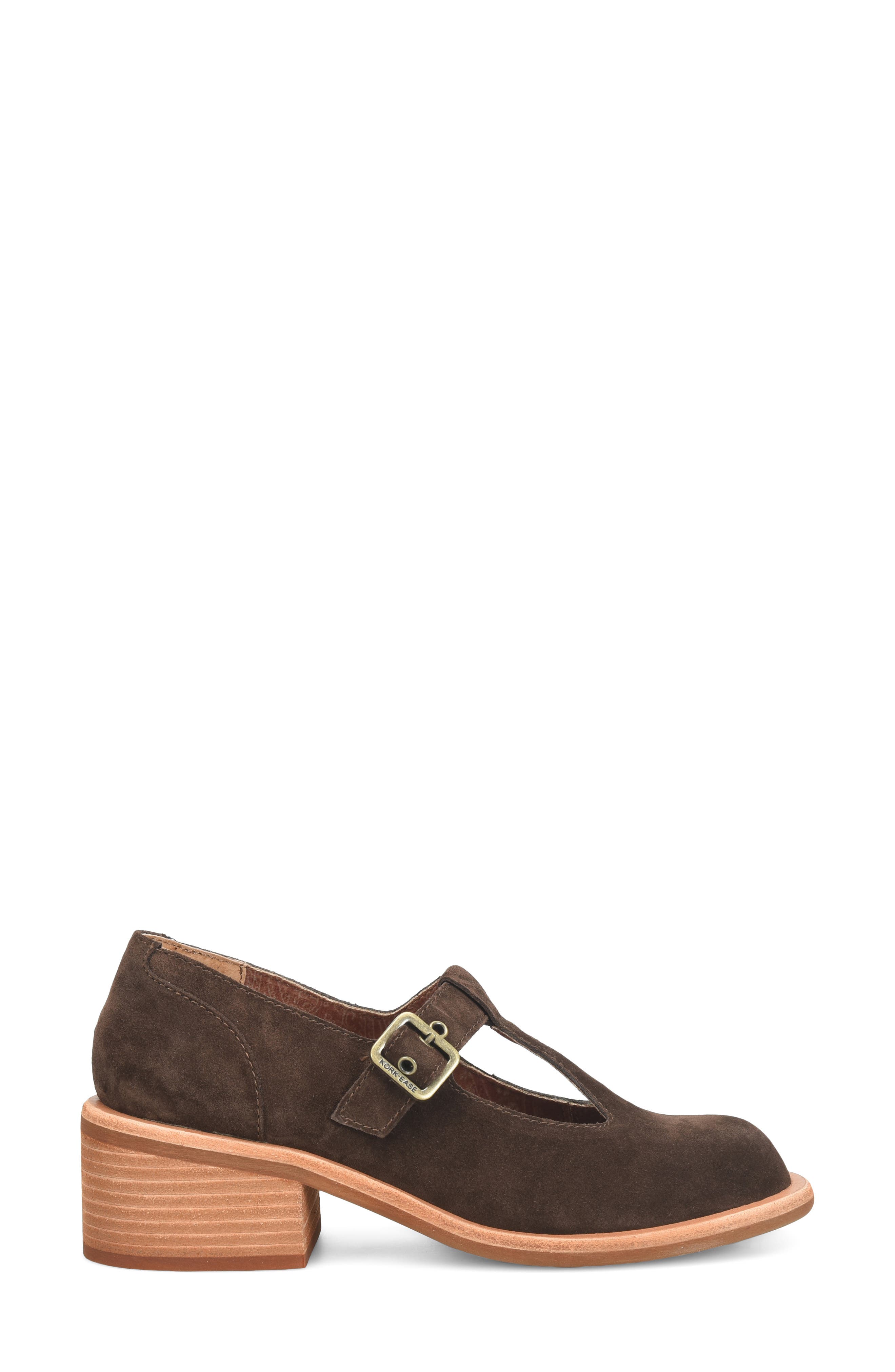 Jesse Leather T-Strap Pump, Alternate, color, DARK BROWN SUEDE