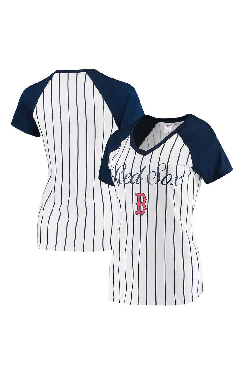 CONCEPTS SPORT Women's Concepts Sport White/Navy Boston Red Sox Vigor Pinstripe Raglan V-Neck T-Shirt, Main, color, 