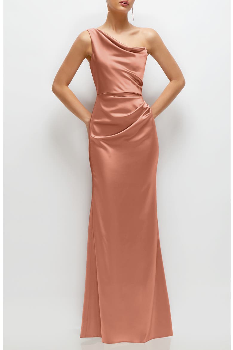 One-Shoulder Satin Charmeuse Gown, Main, color, COPPER PENNY
