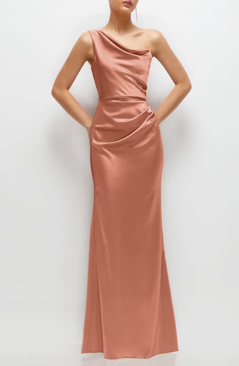 One-Shoulder Satin Charmeuse Gown (Regular & Plus)