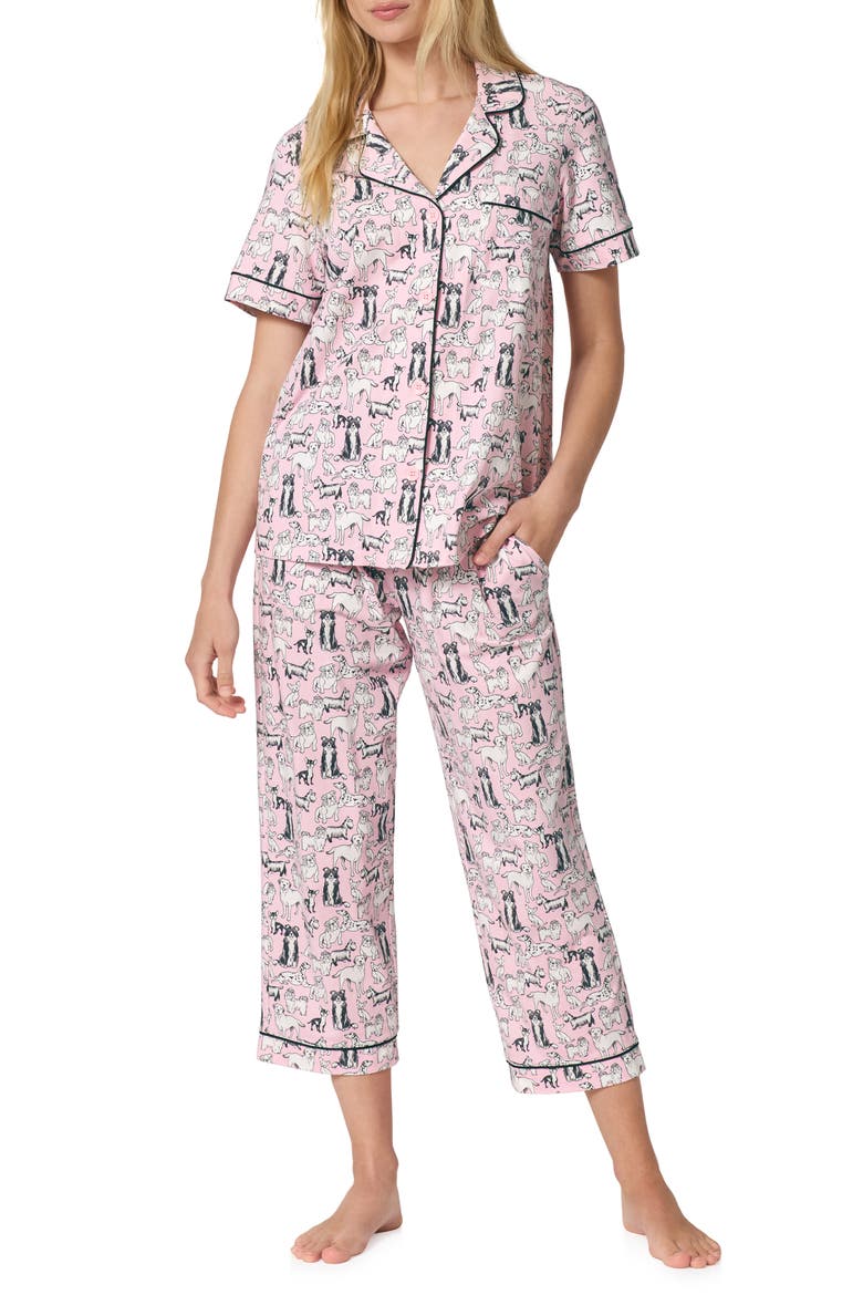 Print Stretch Organic Cotton Jersey Crop Pajamas, Main, color, PINK PART OF THE FAM
