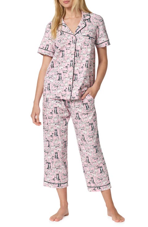 Print Stretch Organic Cotton Jersey Crop Pajamas
