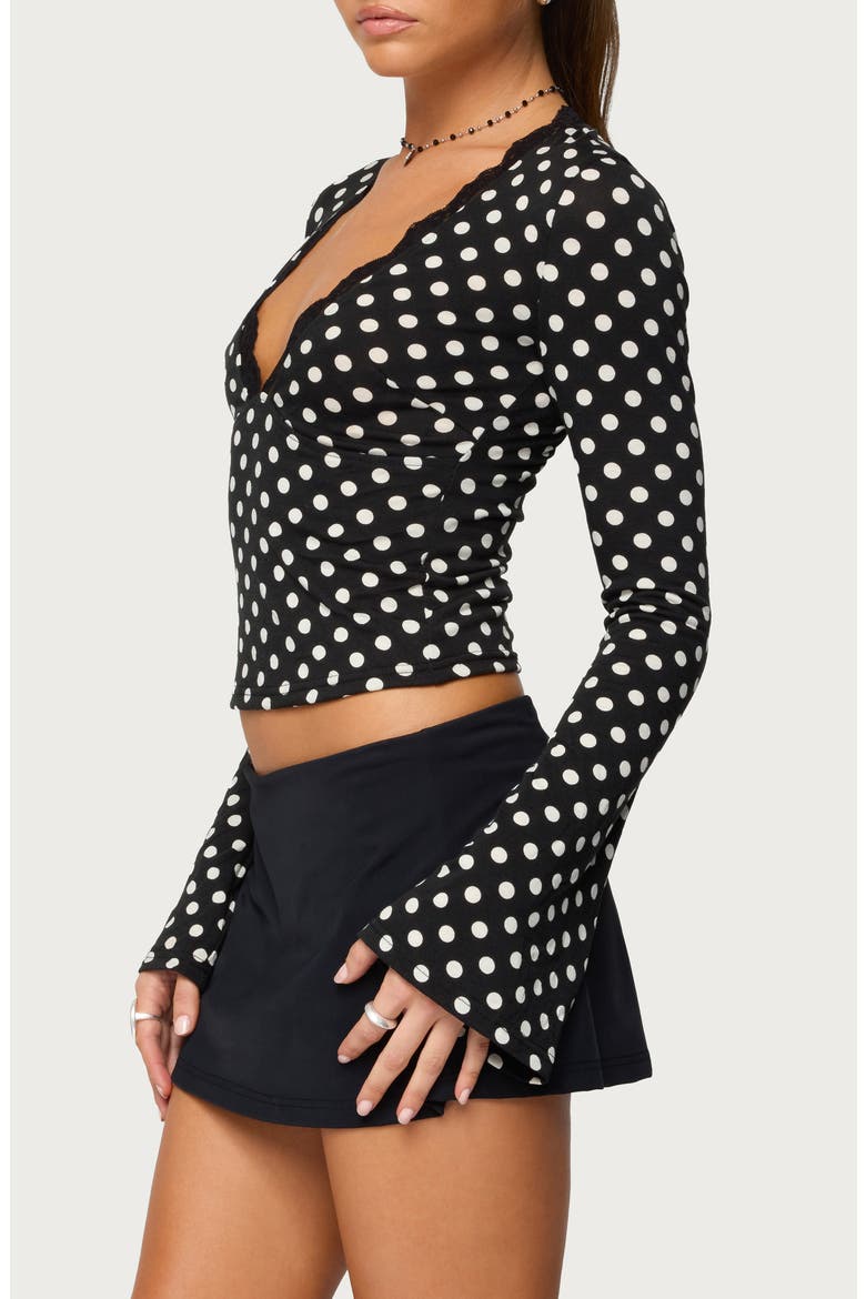 Lacey Polka Dot Long Sleeve Crop Top, Alternate, color, BLACK-AND-WHITE