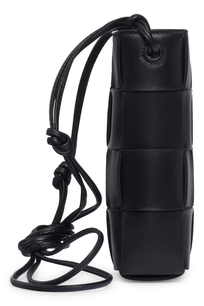 Intrecciato Leather Crossbody Phone Pouch, Alternate, color, BLACK-GOLD