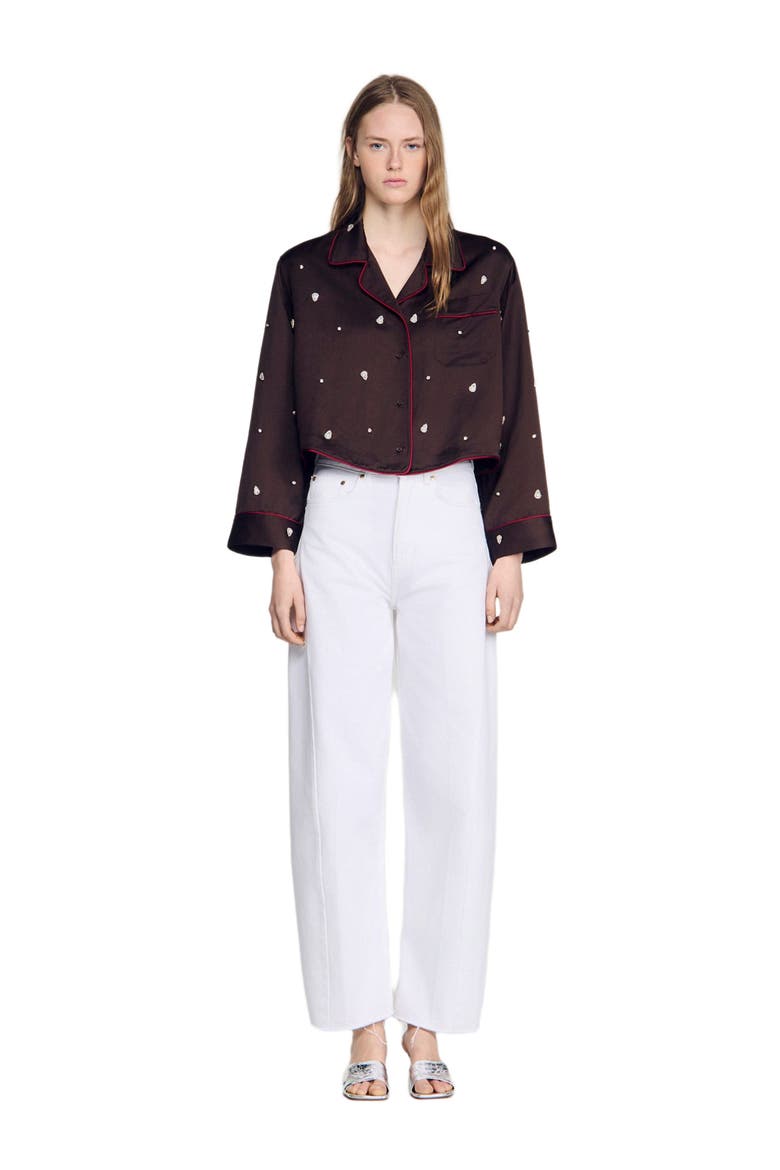 Shirt with beads and rhinestones, Alternate, color, Brown