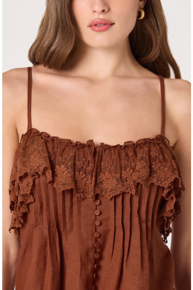 Nellie Lace Trim Pintucked Tank, Alternate, color, RUST BROWN
