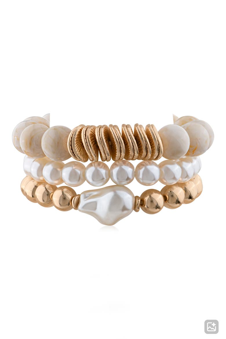 Set of 3 Beaded Stretch Bracelet (Nordstrom Exclusive), Alternate, color, NATURAL/ WHITE/ GOLD