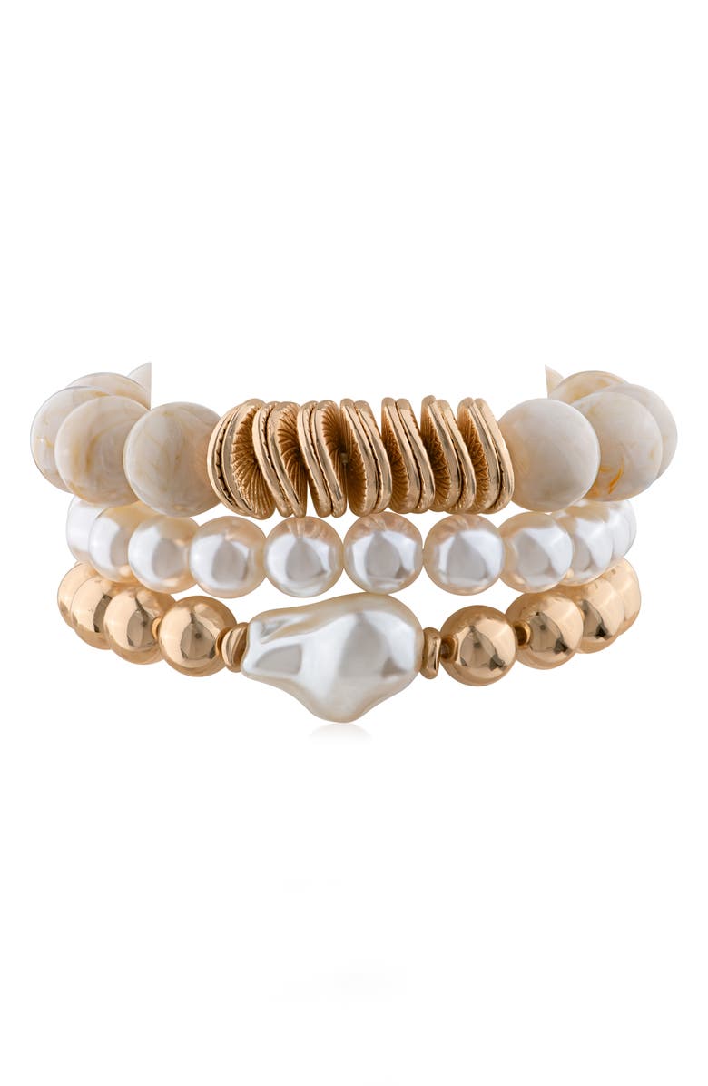 JARDIN Set of 3 Beaded Stretch Bracelet, Alternate, color, Natural/ White/ Gold