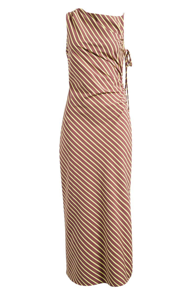 Topshop Gathered Shoulder Sleeveless Midi Dress, Alternate, color, Brown Multi
