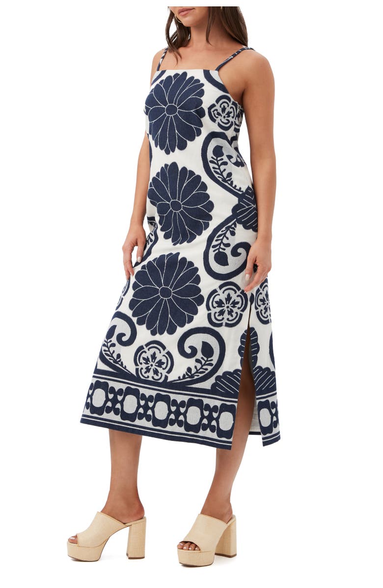 Trina Turk Marita 3 Printed Square Neck Midi Dress, Alternate, color, Sumi Blue/Whitewash