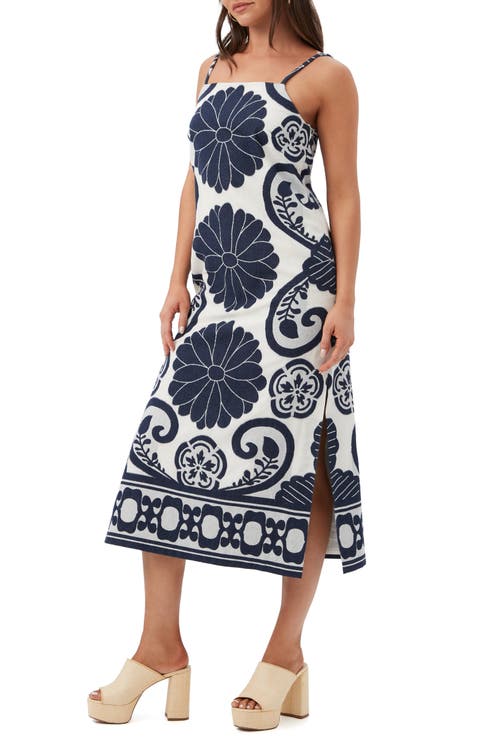 Trina Turk Marita 3 Printed Square Neck Midi Dress In Multi