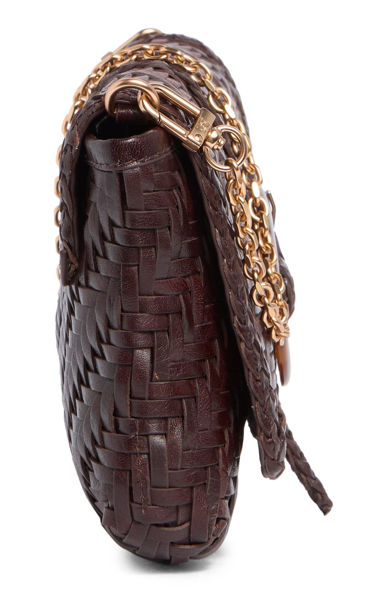 Bailee Woven Leather Clutch, Alternate, color, DARK BROWN
