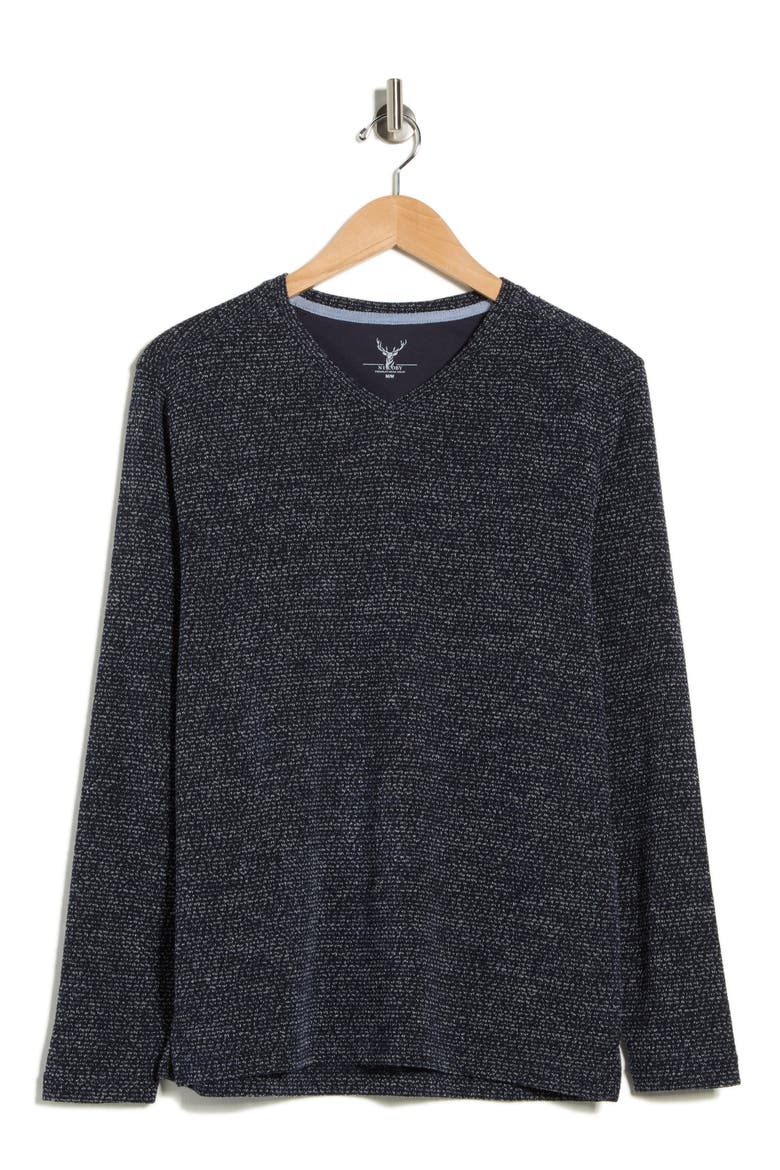 Textured Heathered V-Neck Sweater, Alternate, color, NAVY