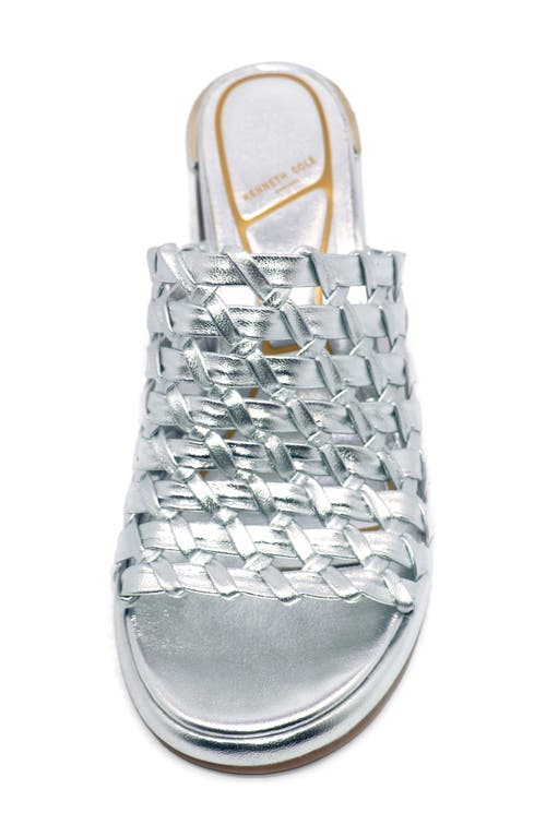 Kenneth Cole Solara Metallic Leather Woven Heel Sandal In Silver Leather