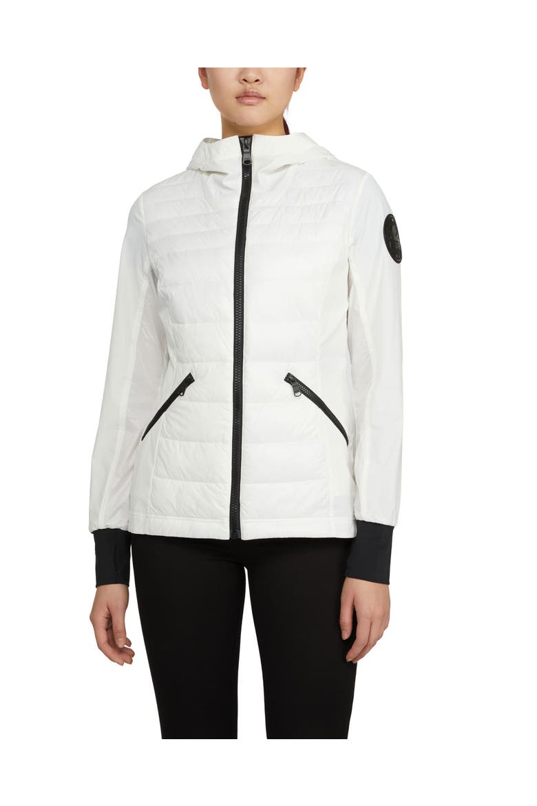 Cressy Mixed Media Channel Quilted Stretch Puffer, Main, color, White Op