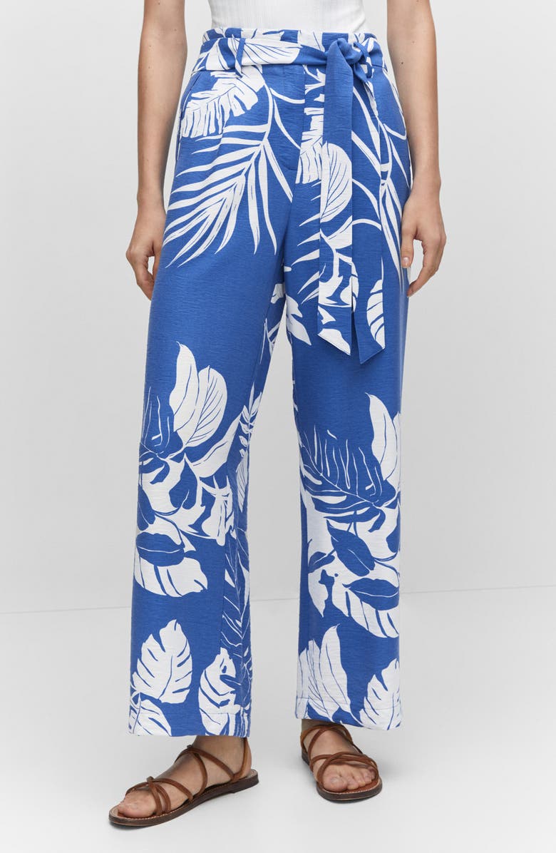 MANGO Tropical Print Wide Leg Paperbag Pants, Alternate, color, 