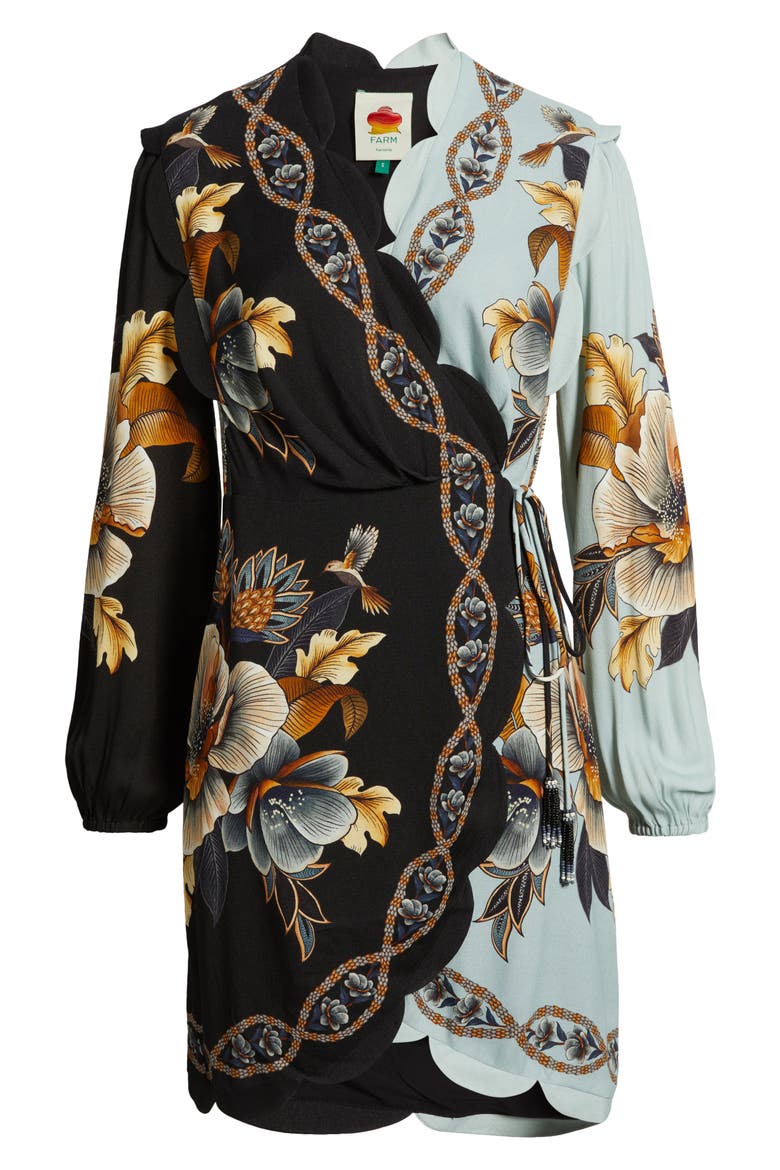 Snake Garden Mix Print Long Sleeve Wrap Dress, Alternate, color, BLACK