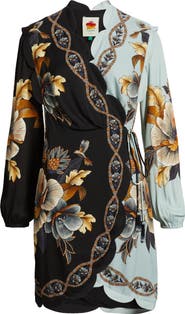 FARM Rio Snake Garden Mix Print Long Sleeve Wrap Dress