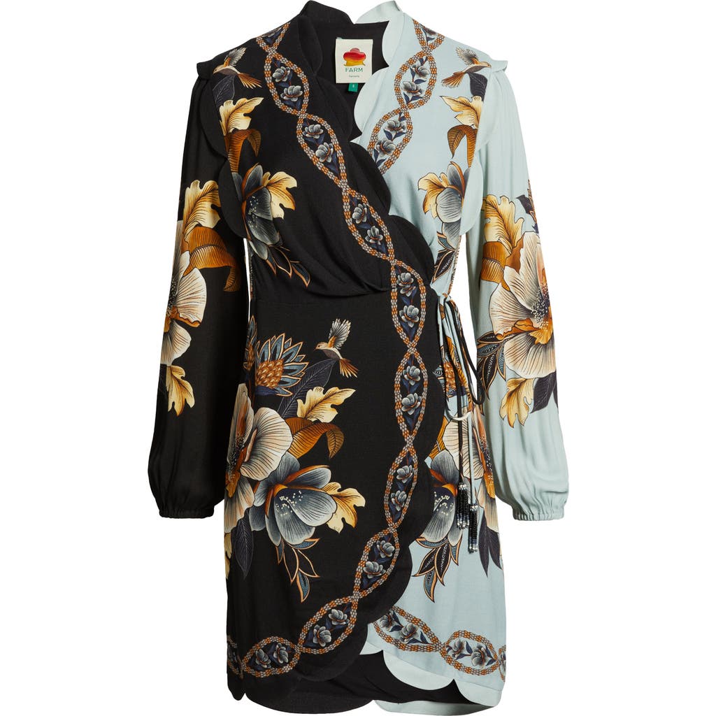 Farm Rio Snake Garden Mix Print Long Sleeve Wrap Dress In Gold