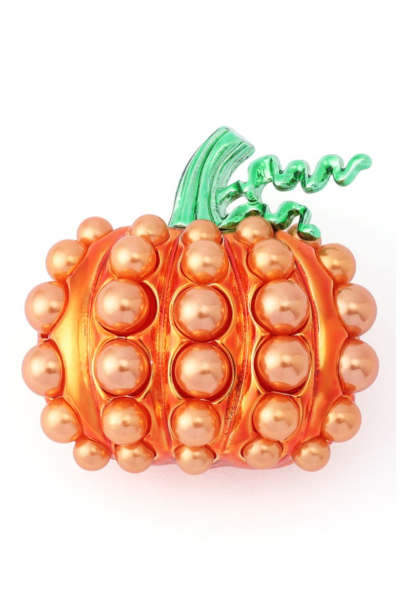 Imitation Pearl Pumpkin Brooch, Main, color, ORANGE