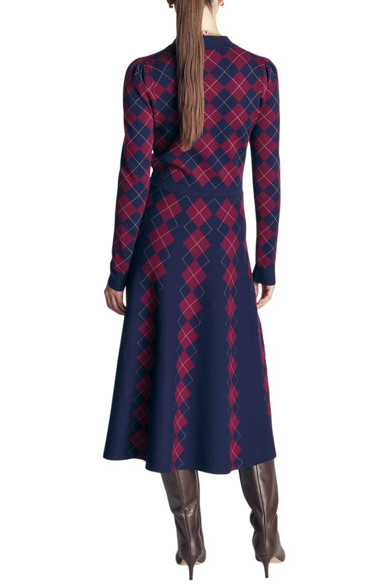 Fiona Zip Front Knitted Dress, Alternate, color, NAVY/ BURGUNDY ARGYLE