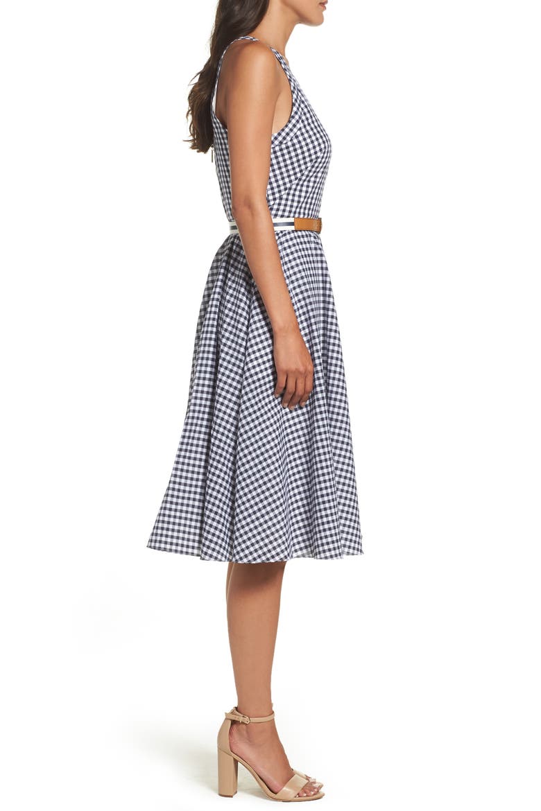 Belted Halter Fit & Flare Dress, Alternate, color, NAVY/ IVORY