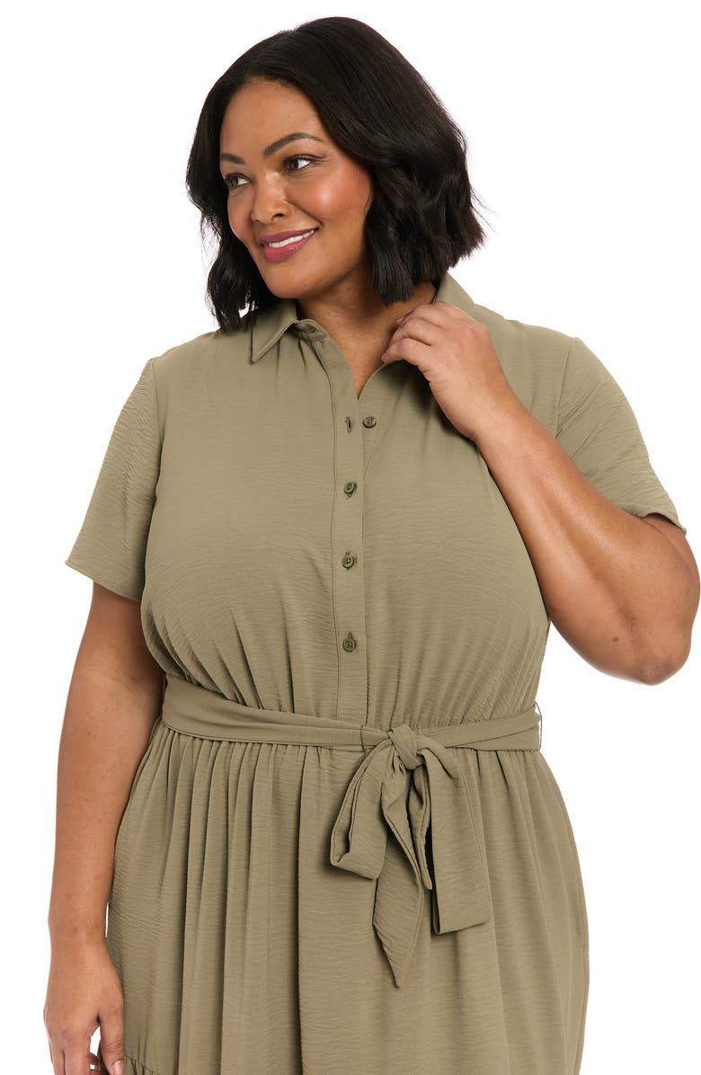 London Times Tiered Tie Waist Shirtdress, Alternate, color, Olive