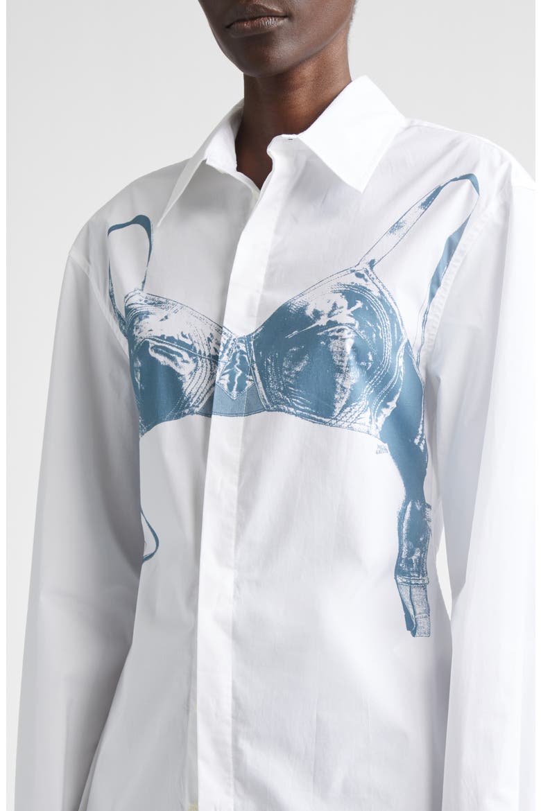 Scanned Bra Trompe l'Oeil Stretch Poplin Button-Up Shirt, Alternate, color, WHITE/ BLUE GREY