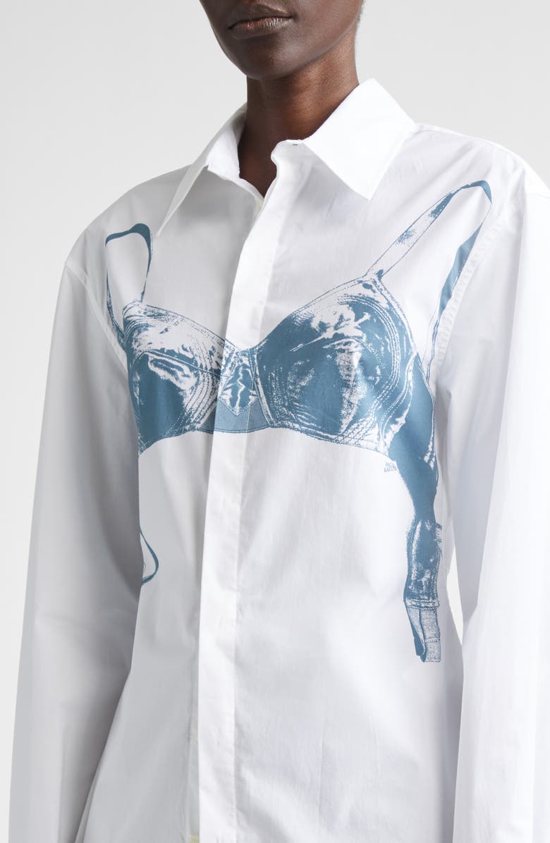 Jean Paul Gaultier Scanned Bra Trompe l'Oeil Stretch Poplin Button-Up Shirt, Alternate, color, White/ Blue Grey