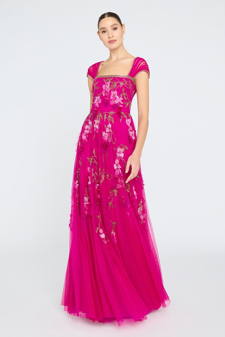 Giana Beaded Gown, Main, color, Deep Fuchsia