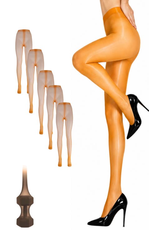 5-Pack Glossy Sheer Ladder Resistant Party Evening Tights for Women