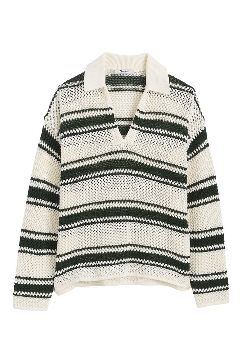 Stripe Johnny Collar Open Stitch Sweater, Alternate, color, SUMMIT GREEN STRIPE